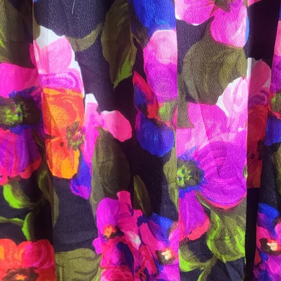 Vtg 70s Floral Maxi Skirt Black Pink Purple Orange Hawaiian Boho Hippie S - Picture 2 of 9